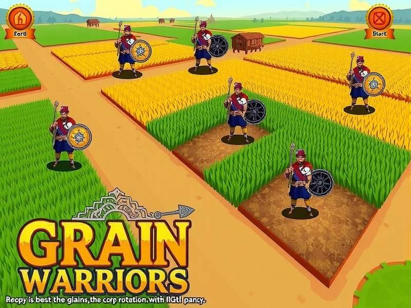 Grain Gathering Warriors game screenshot showing harvest fields and warriors